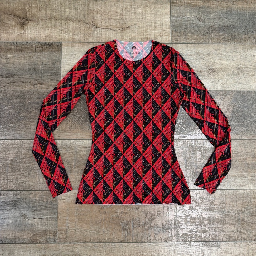 Marine Serre royal moon carreaux top in red